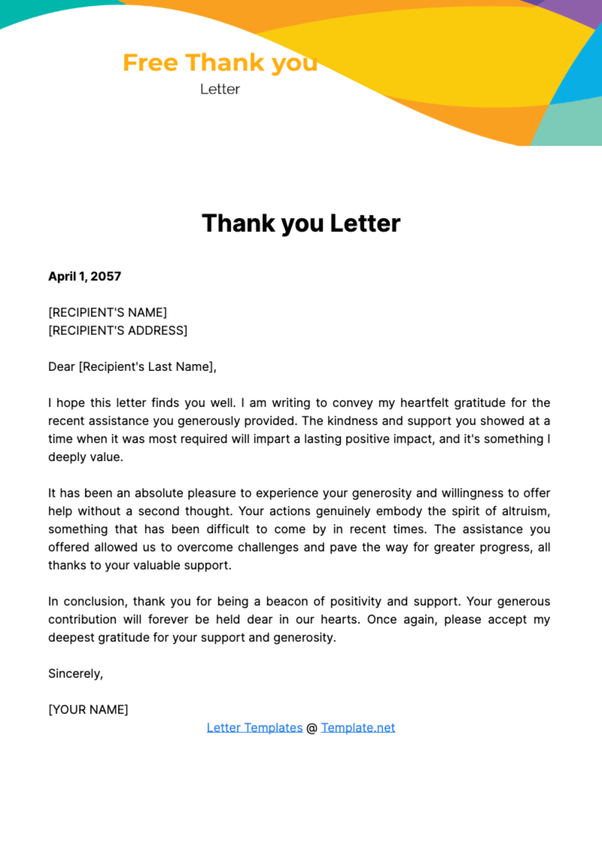Free Thank you Letter Template