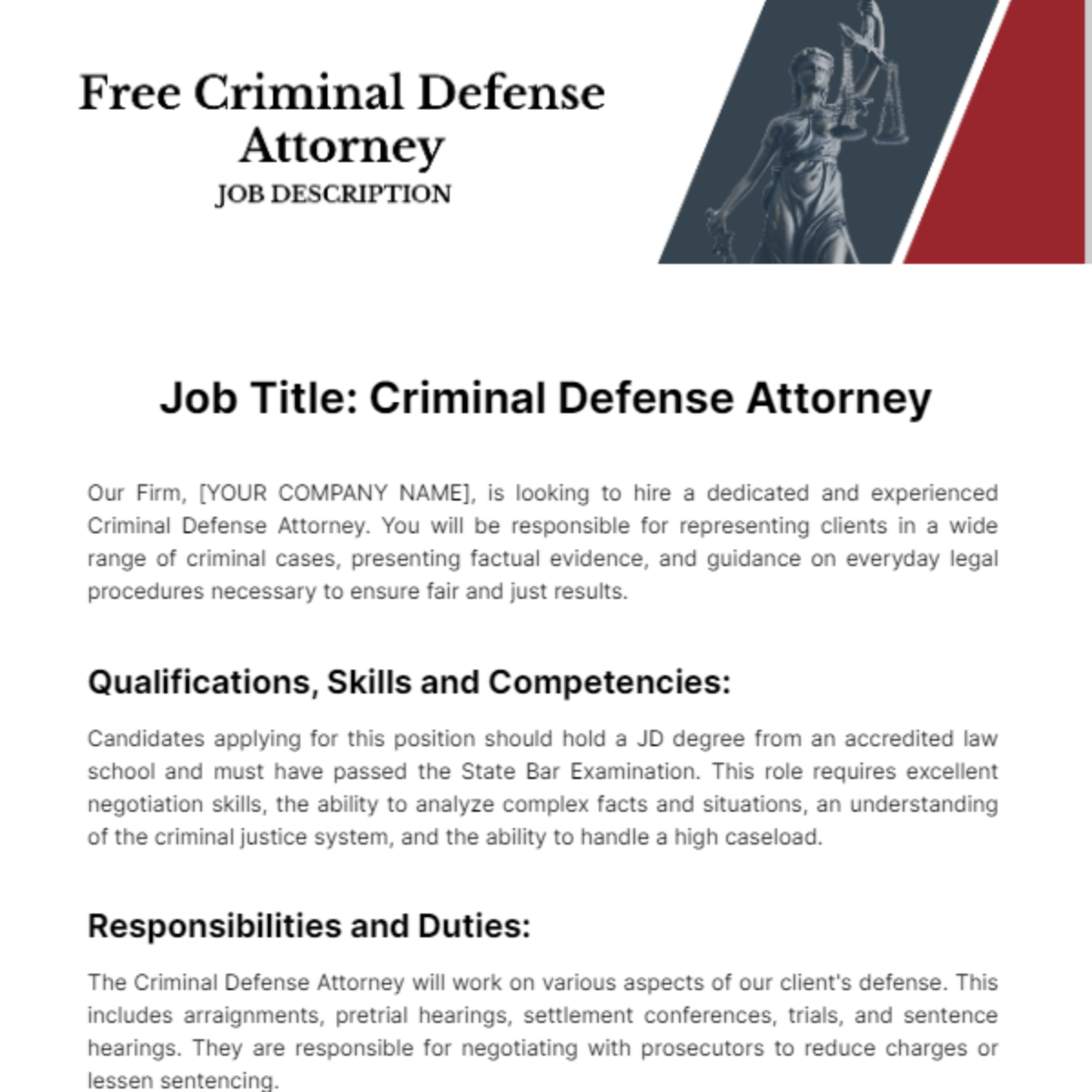 Criminal Defense Attorney Job Description Template