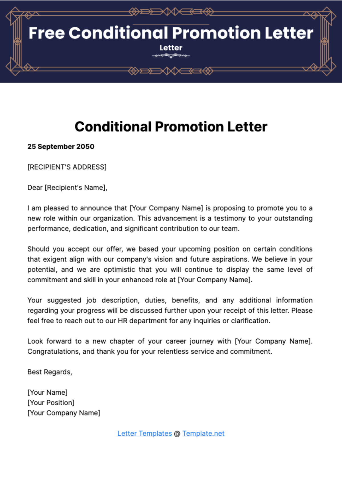 Conditional Promotion Letter Template