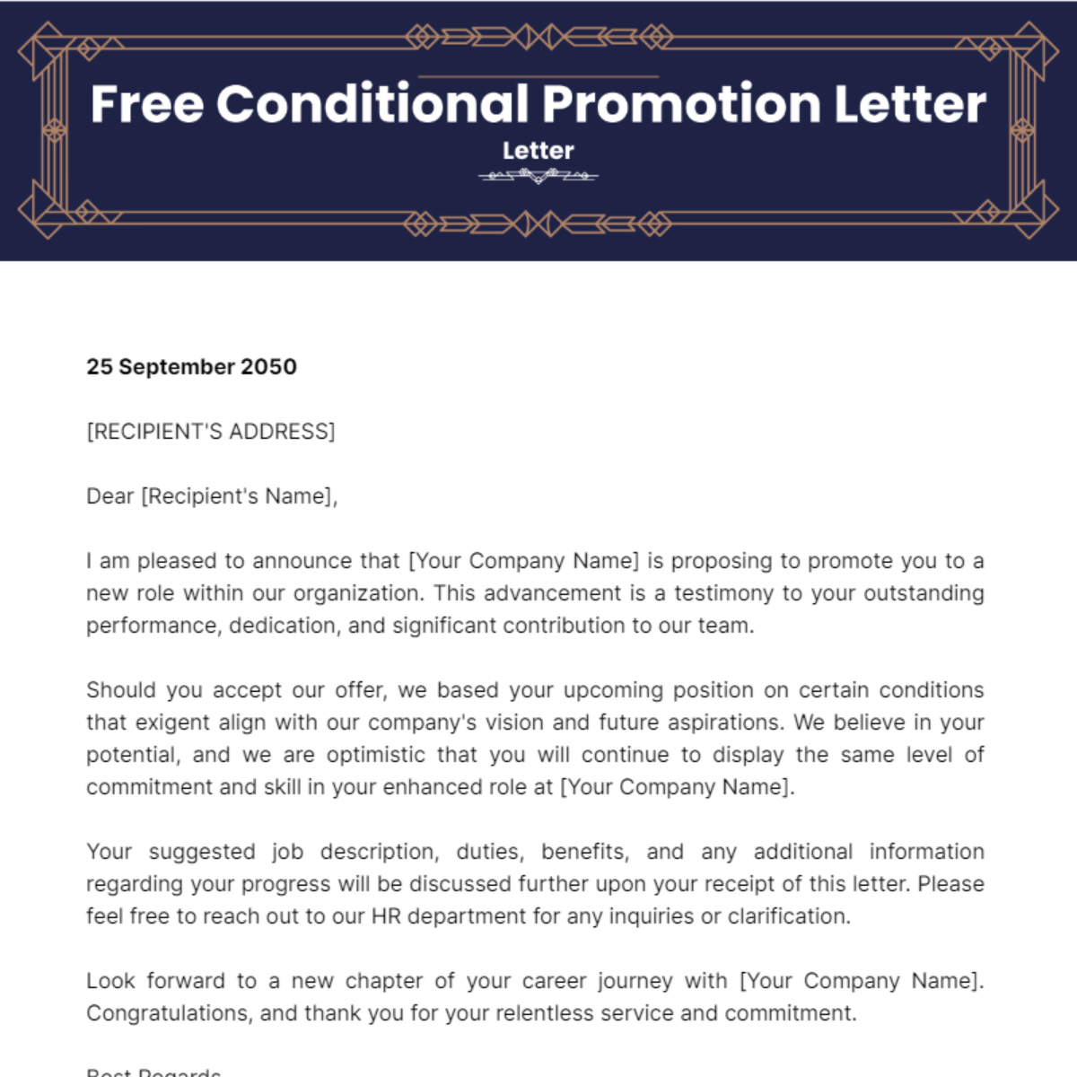 Conditional Promotion Letter Template - Edit Online & Download