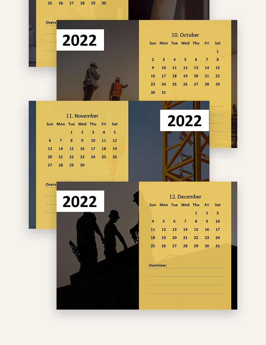 Construction Project Desk Calendar Template