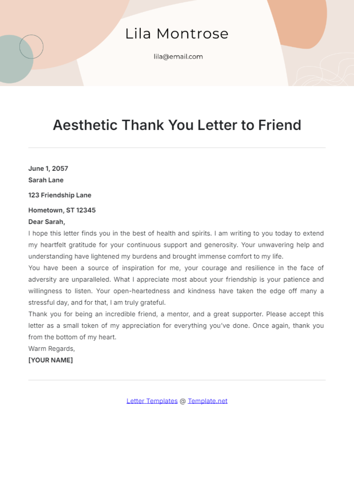 Aesthetic Thank You Letter to Friend Template - Edit Online & Download