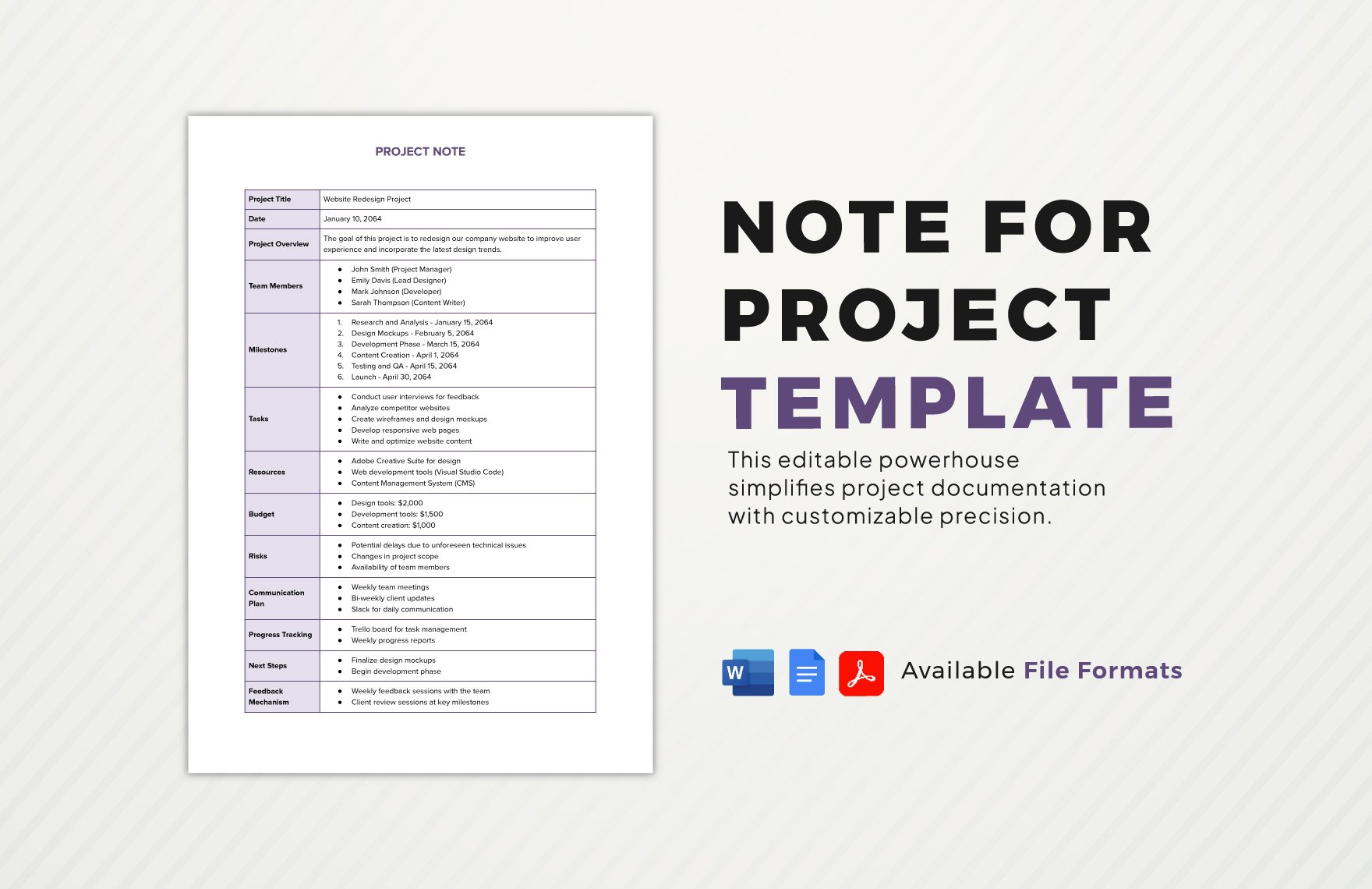 Note for Project Template