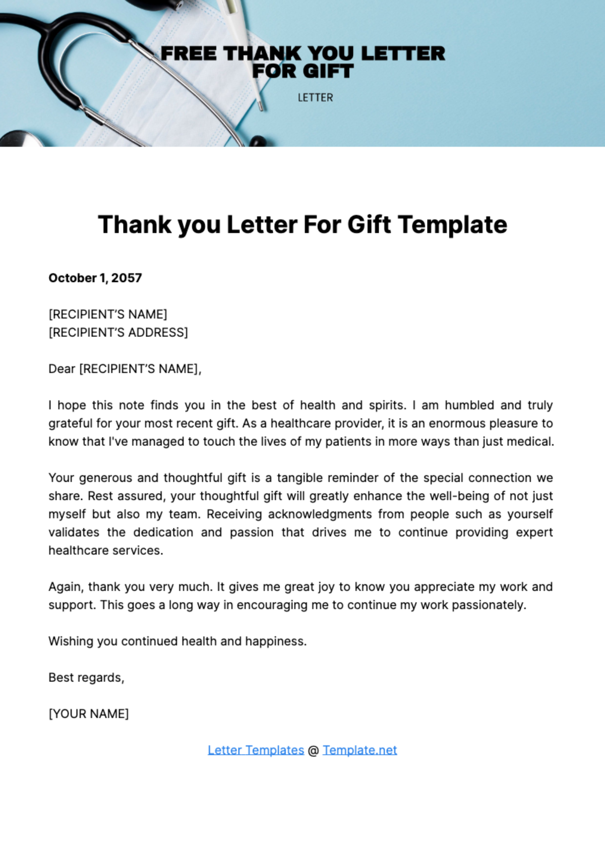 Thank you Letter for Gift Template