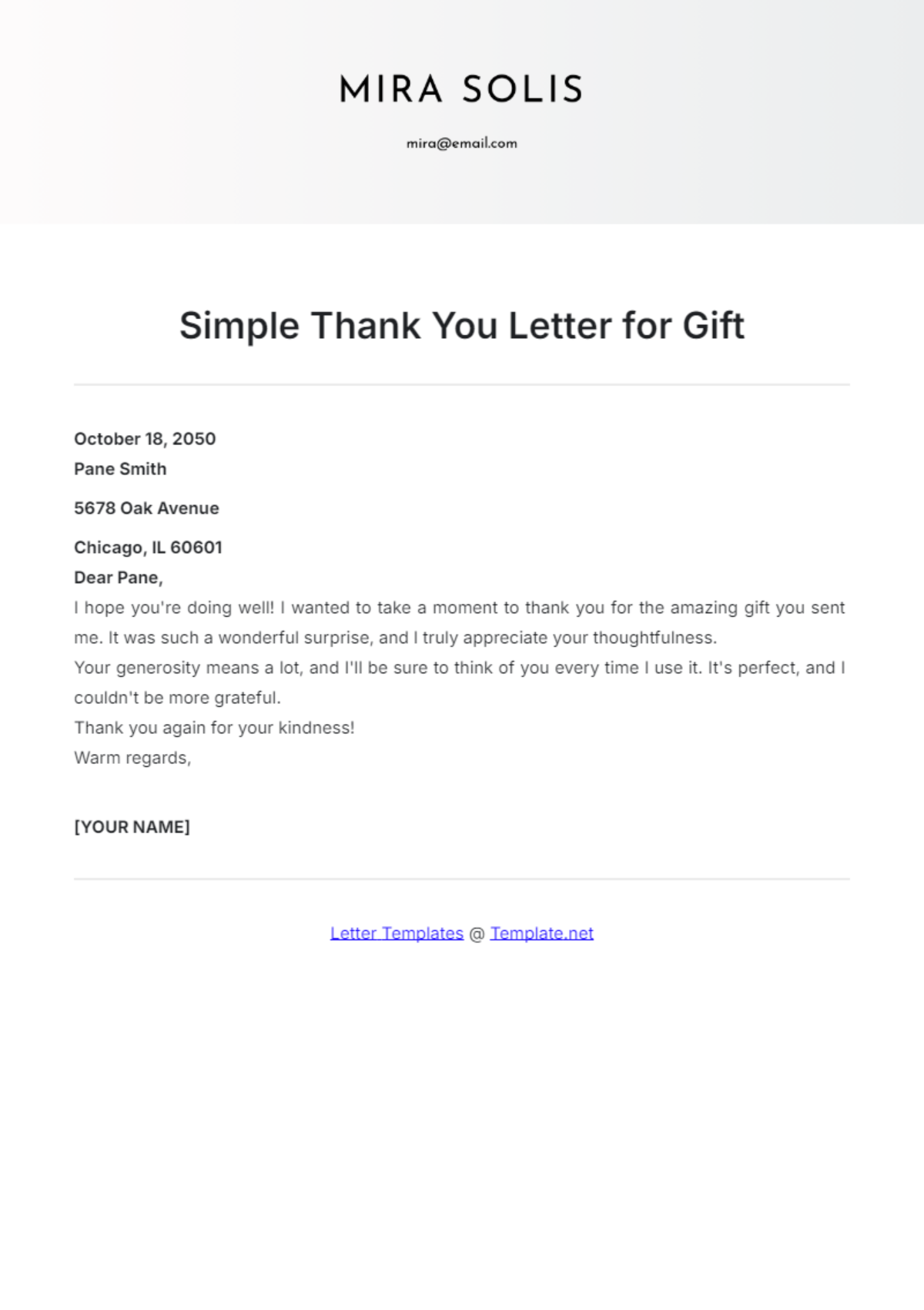 Thank you Letter for Gift Template - Edit Online & Download