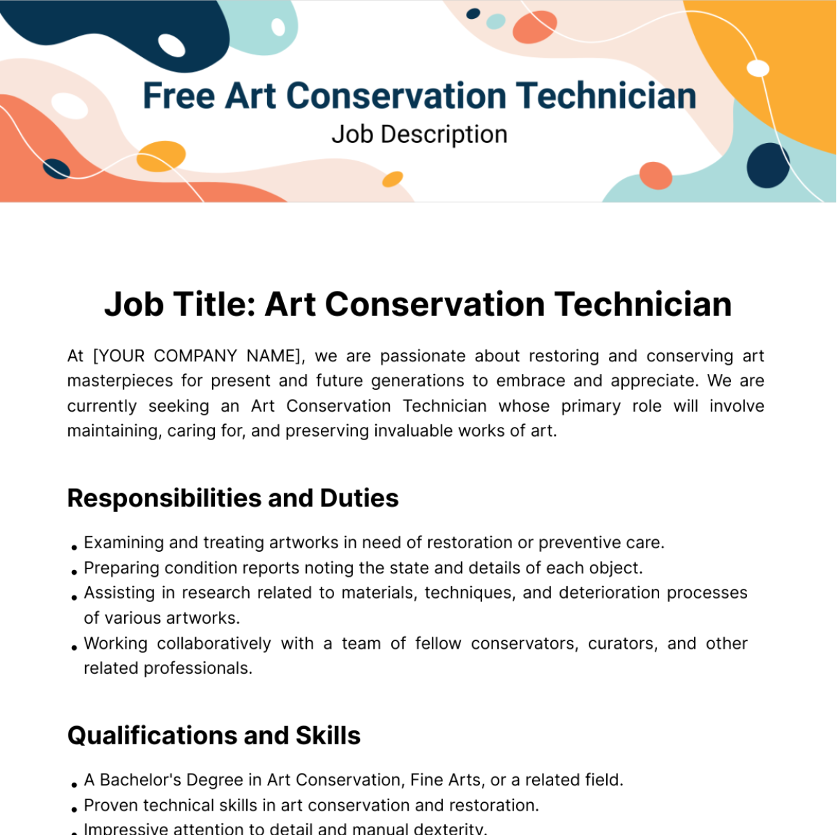 Art Conservation Technician Job Description Template
