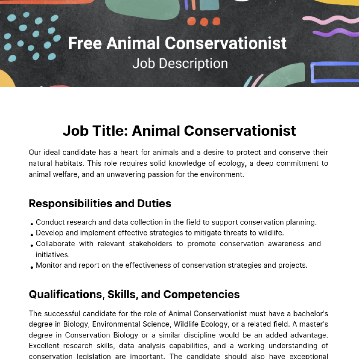 Free Animal Conservationist Job Description Template