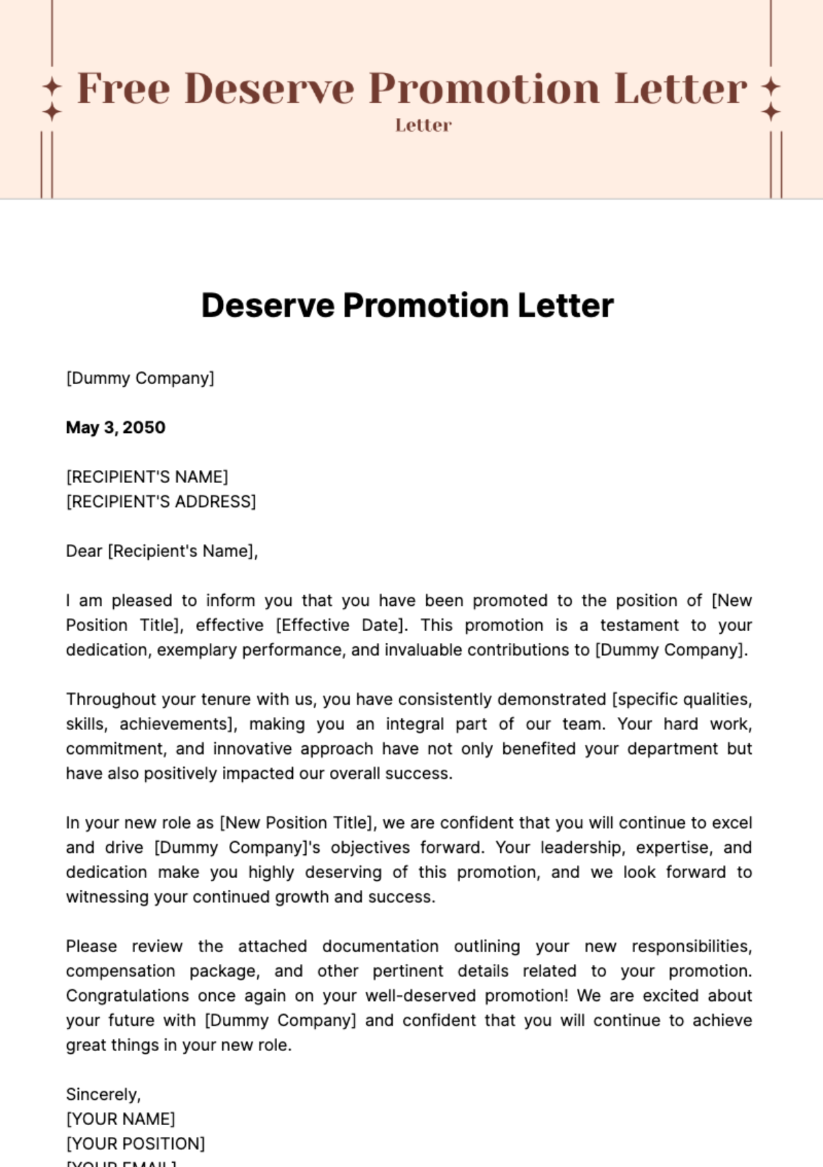 Deserve Promotion Letter Template