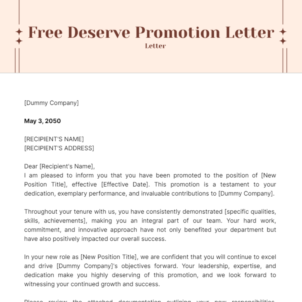 Deserve Promotion Letter Template - Edit Online & Download