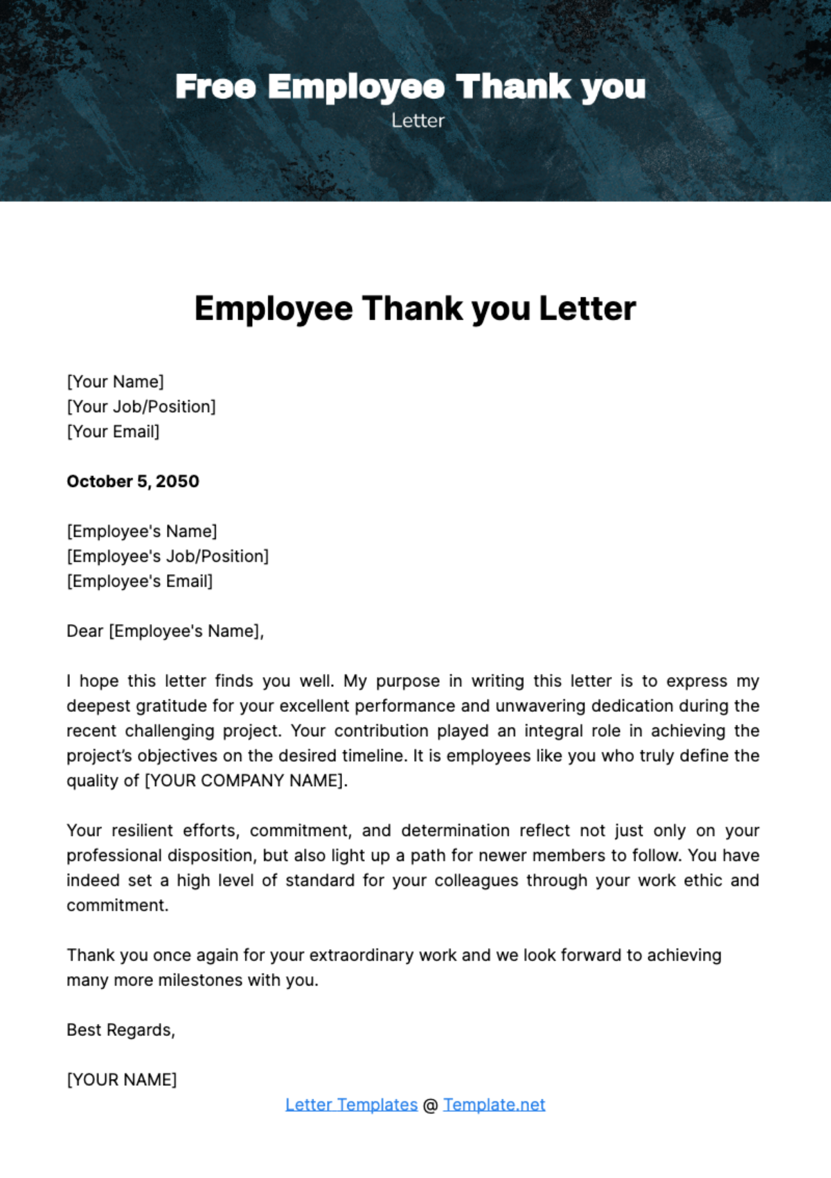 Free Employee Thank you Letter Template