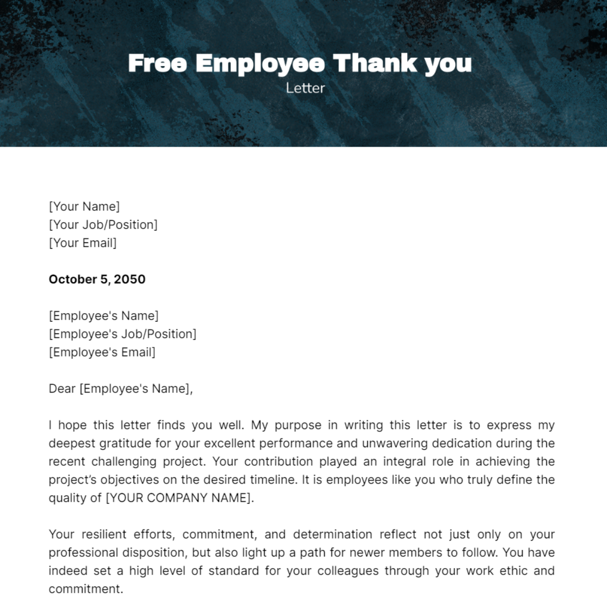 Employee Thank you Letter Template - Edit Online & Download