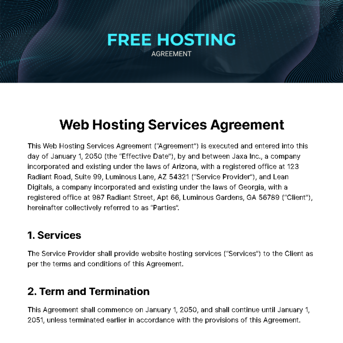 Free Hosting Agreement Template