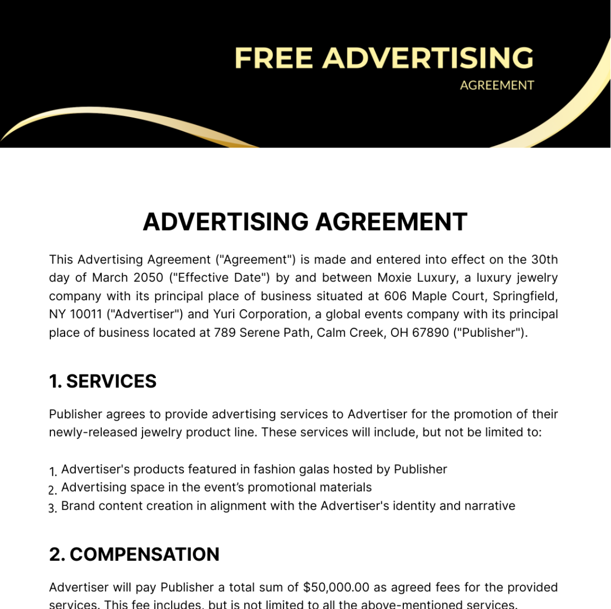 Free Advertising Agreement Template