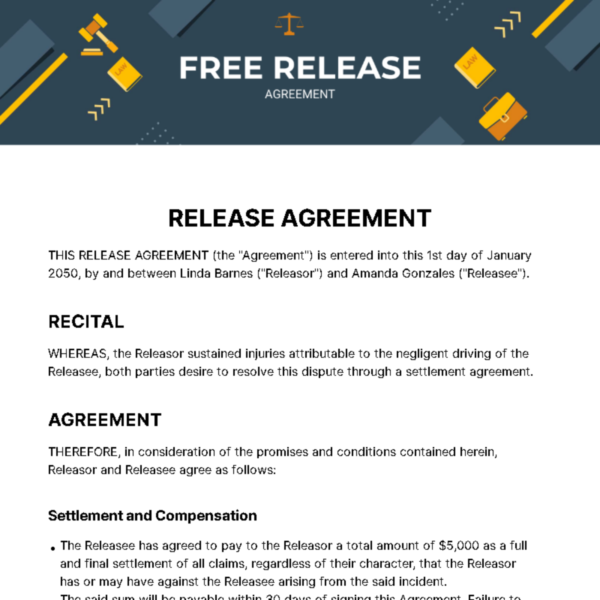 Free Release Agreement Template