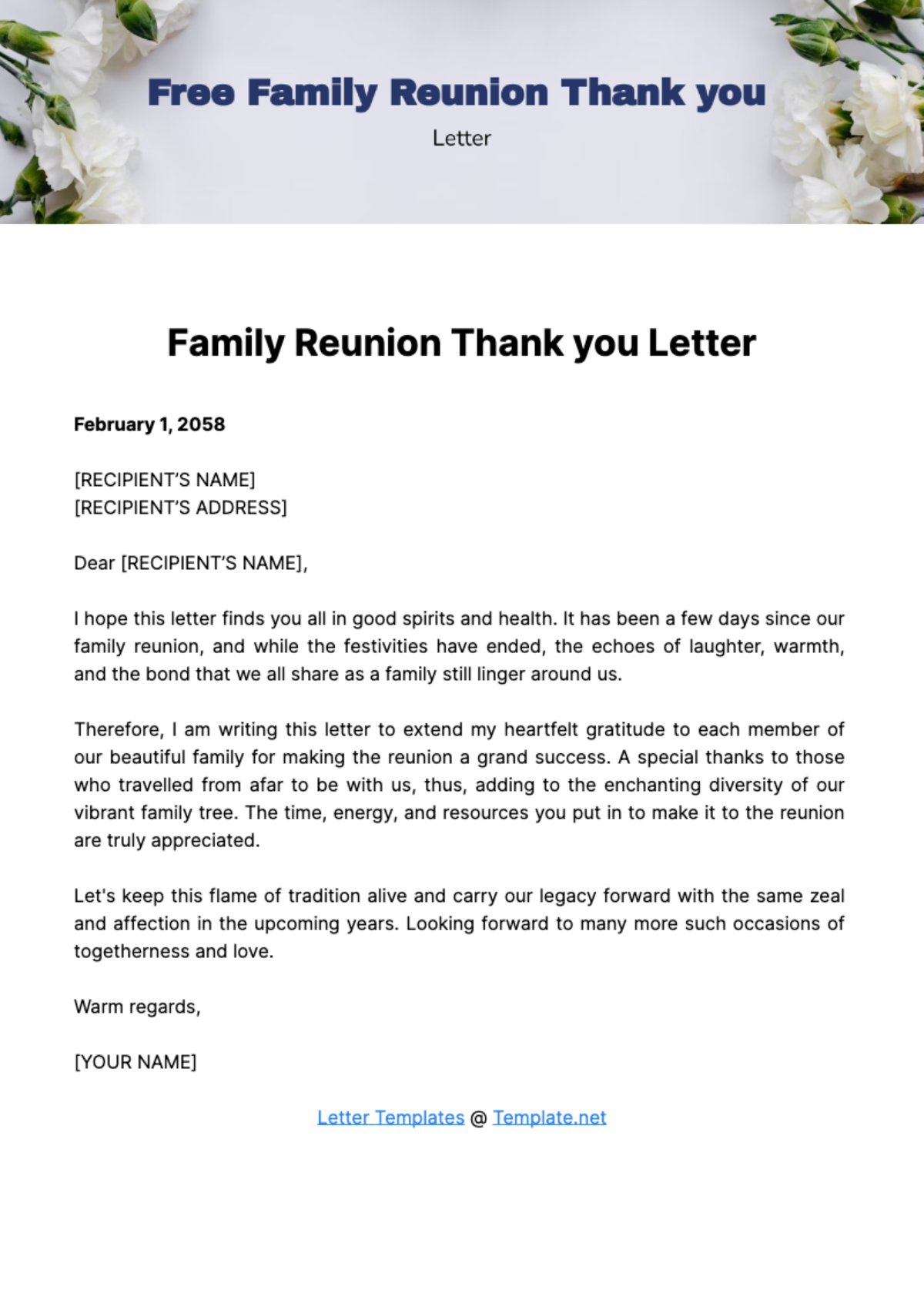 Free Family Reunion Thank you Letter Template