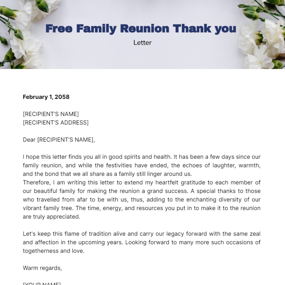 Family Reunion Thank you Letter Template