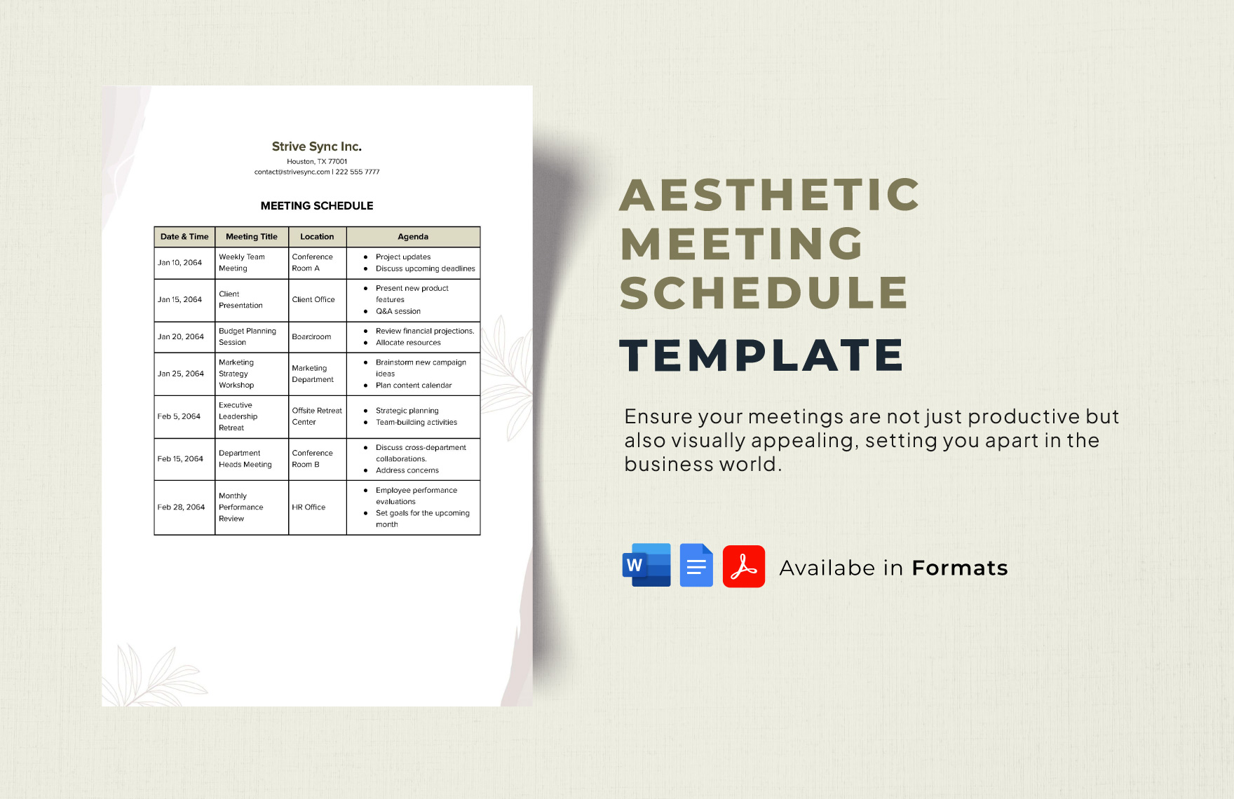 Free Aesthetic Meeting Schedule Template in Word, Google Docs, PDF