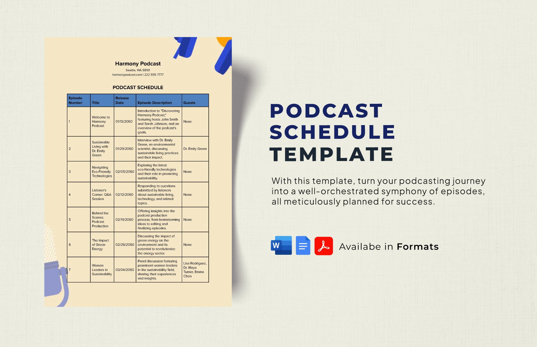Podcast Schedule Template in Word, Google Docs, PDF