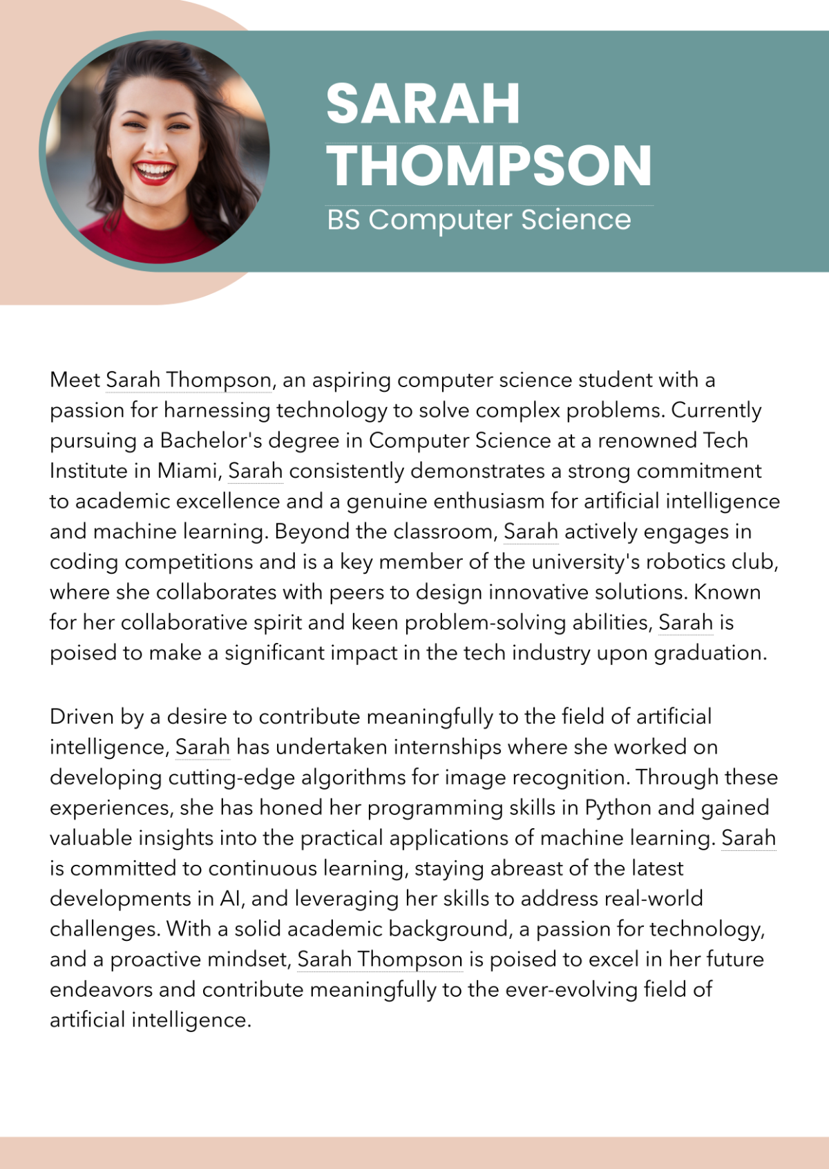 Free Professional Bio for College Student Template