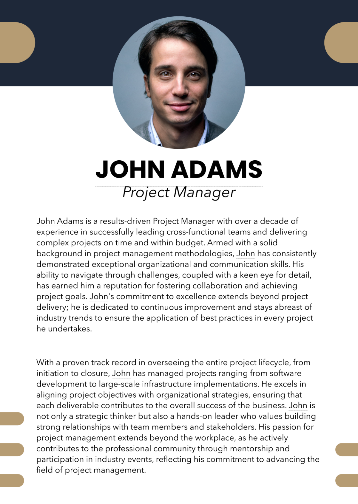 Free Professional Bio for Project Manager Template