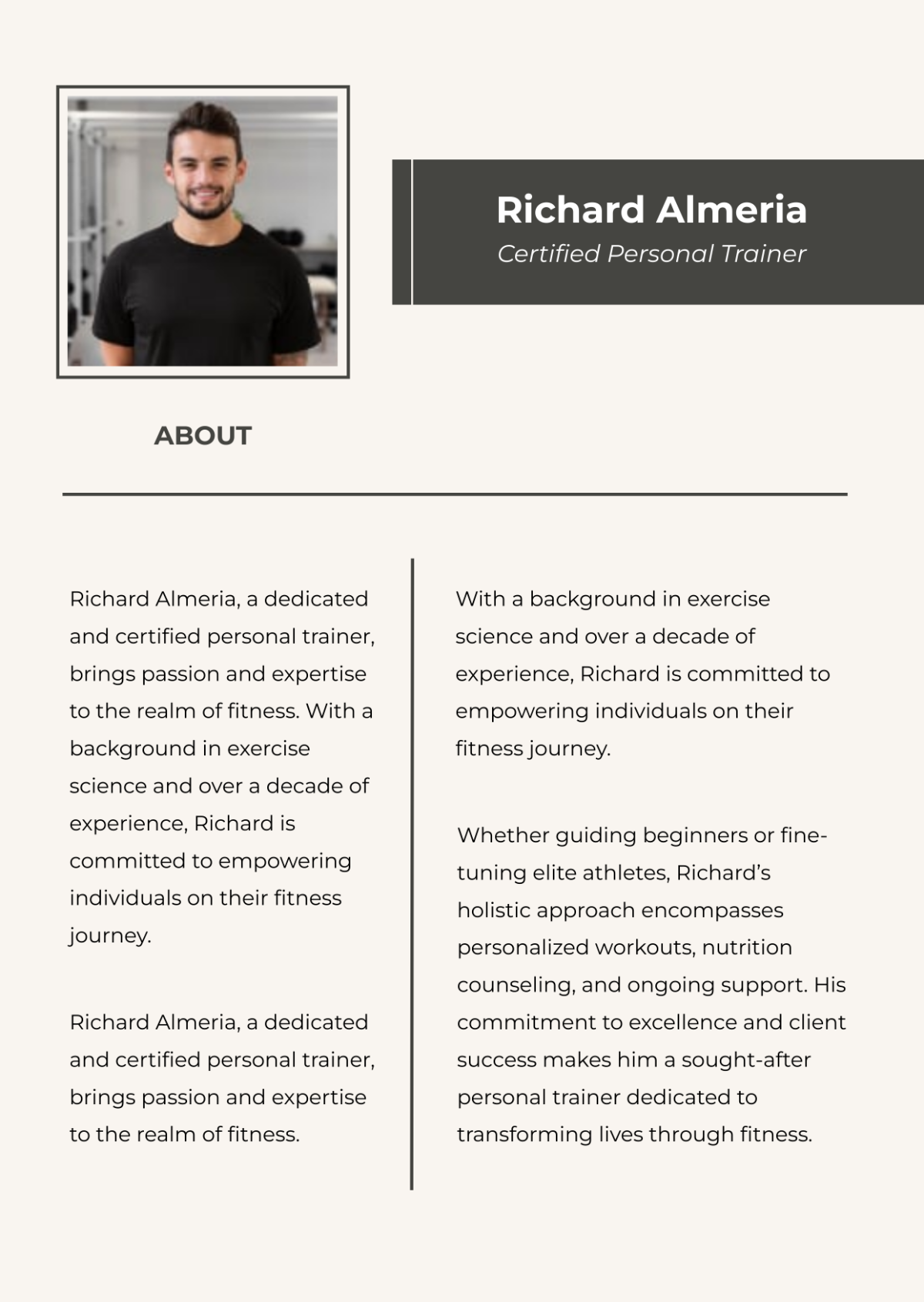 Personal Trainer Professional Bio Template