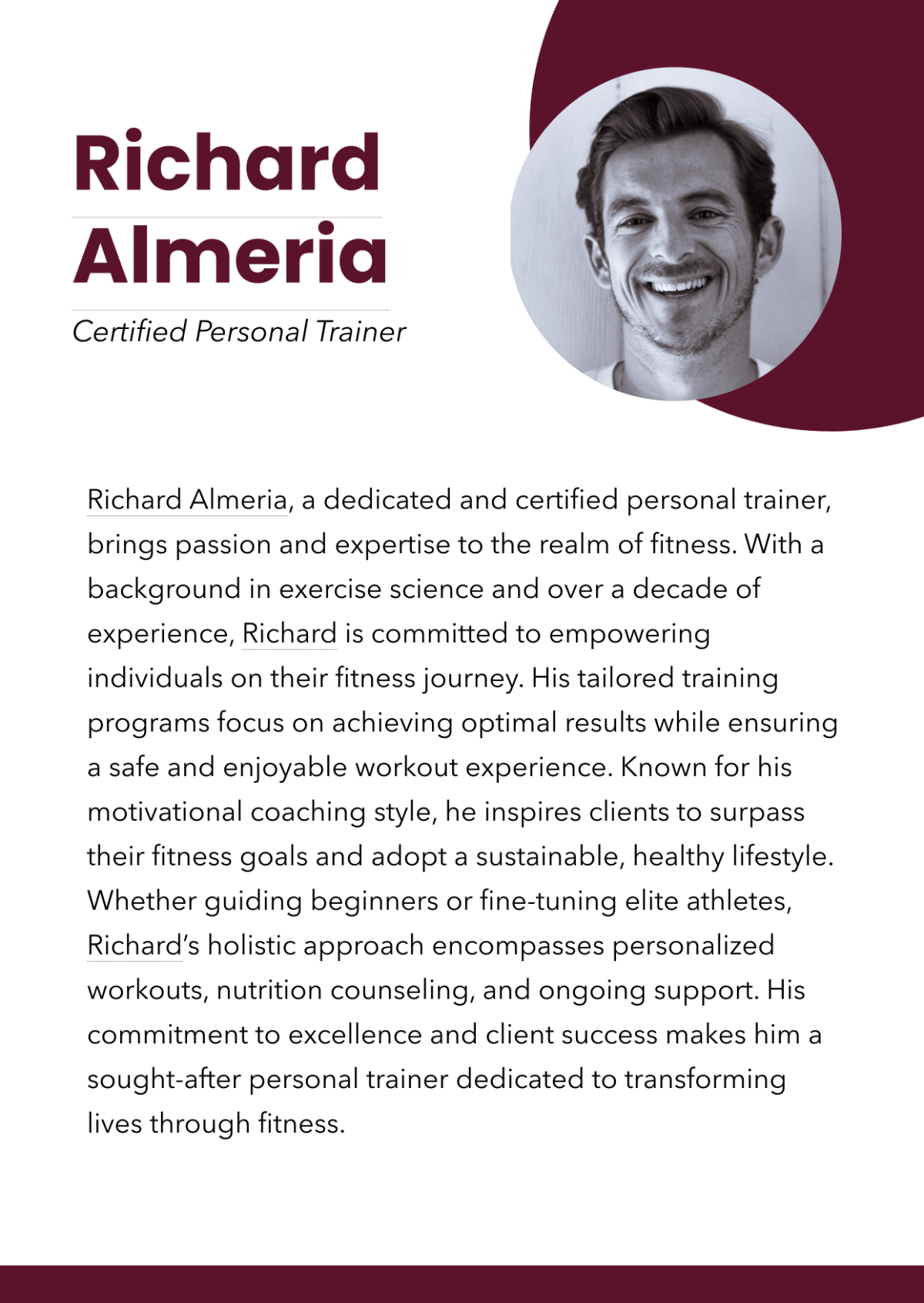 Free Professional Bio for Personal Trainer Template