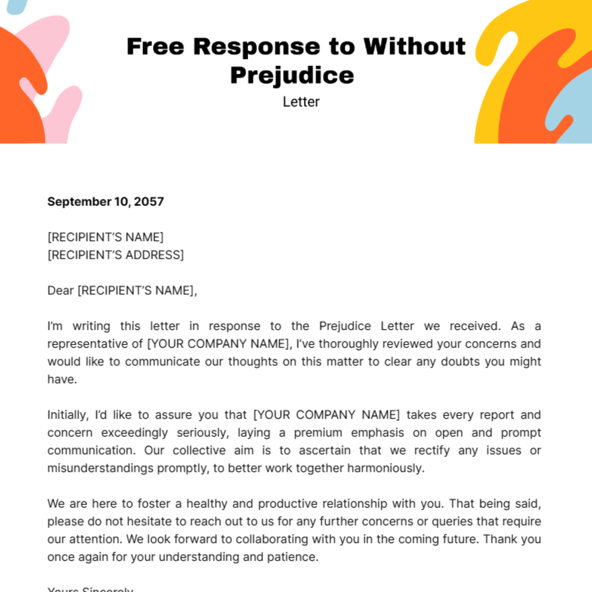 Free Response to Without Prejudice Letter