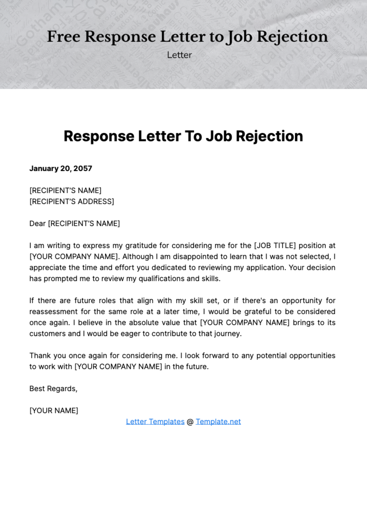 Free Response Letter to Job Rejection Template