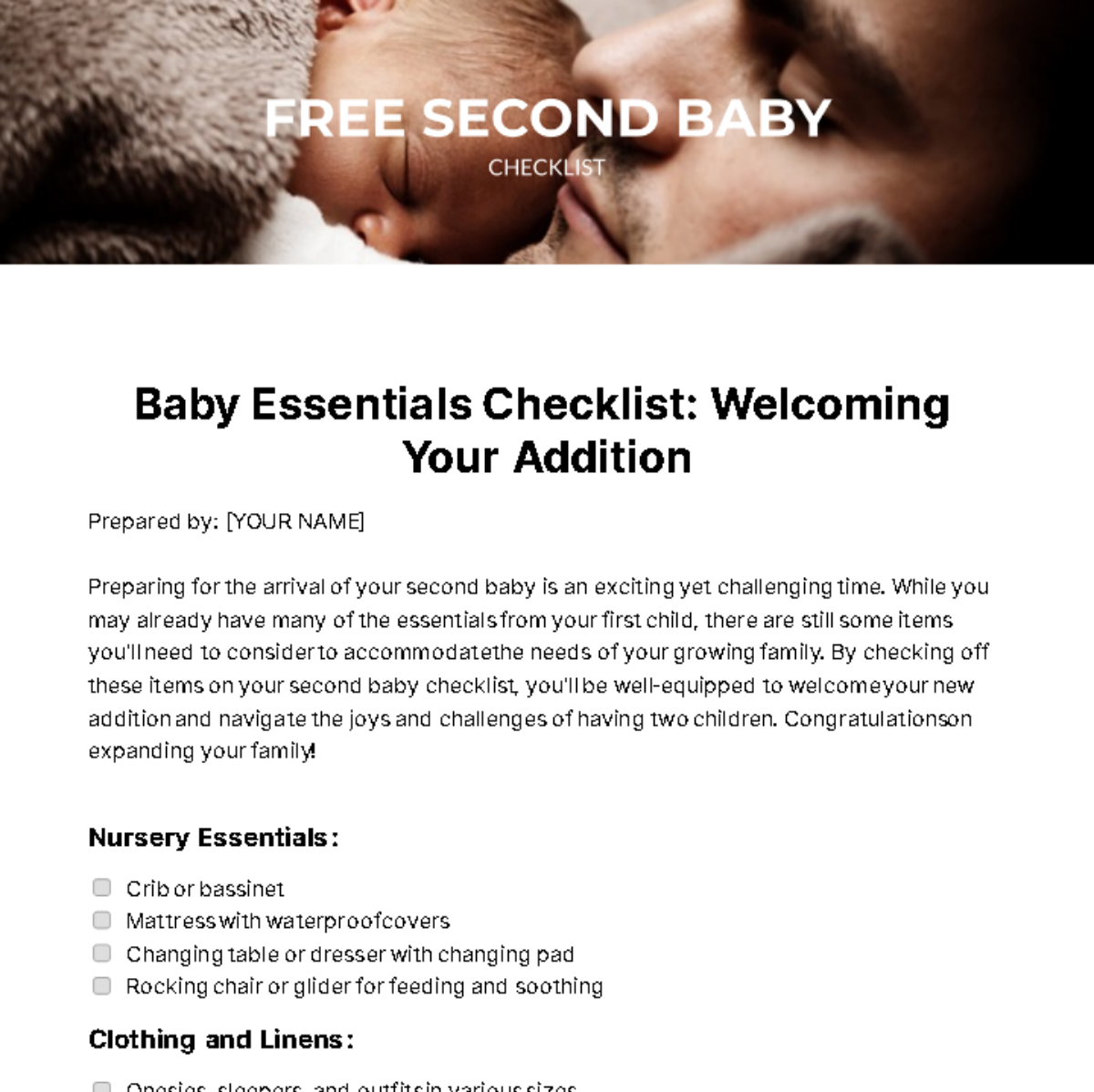 Free Second Baby Checklist Template
