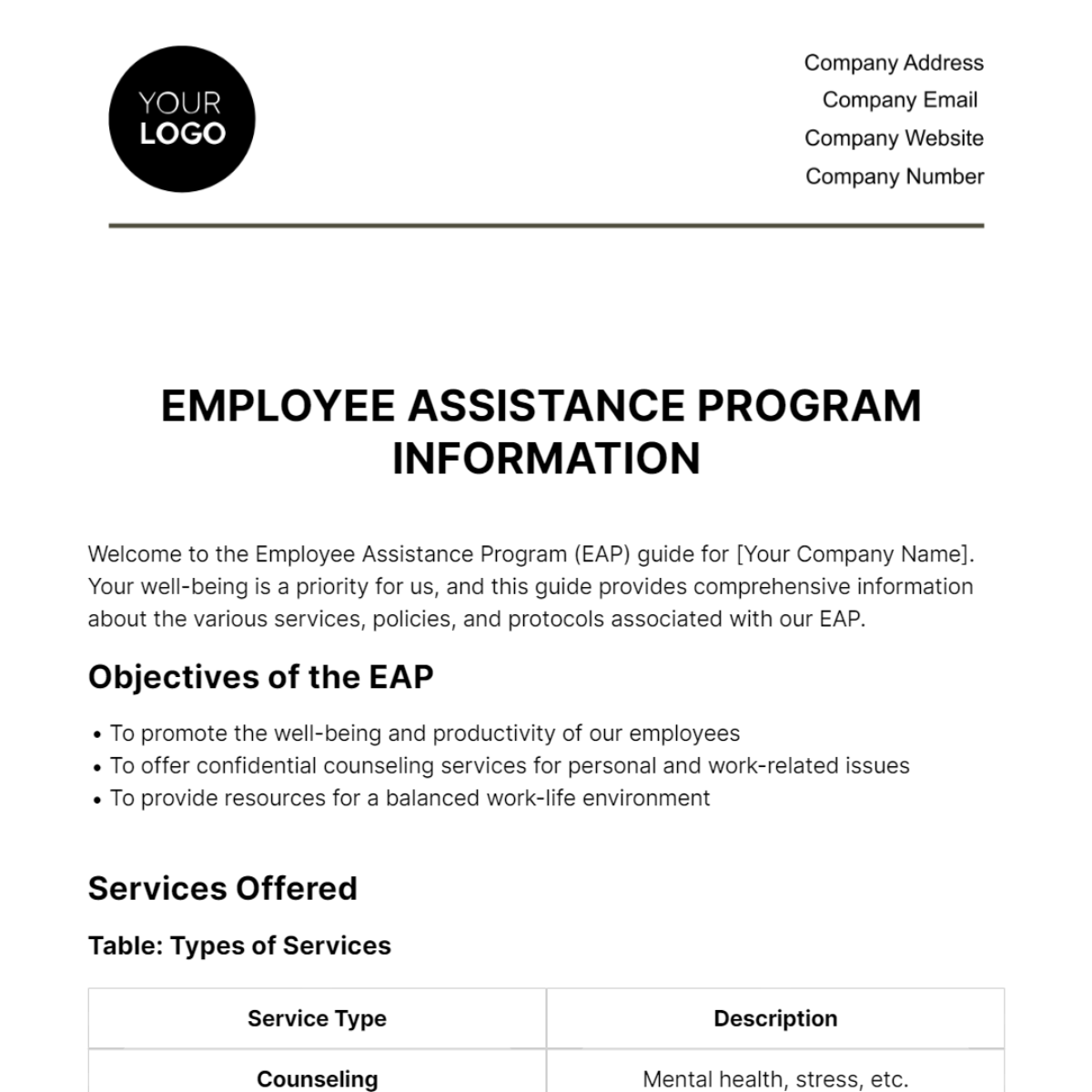 Free Employee Assistance Program Info HR Template