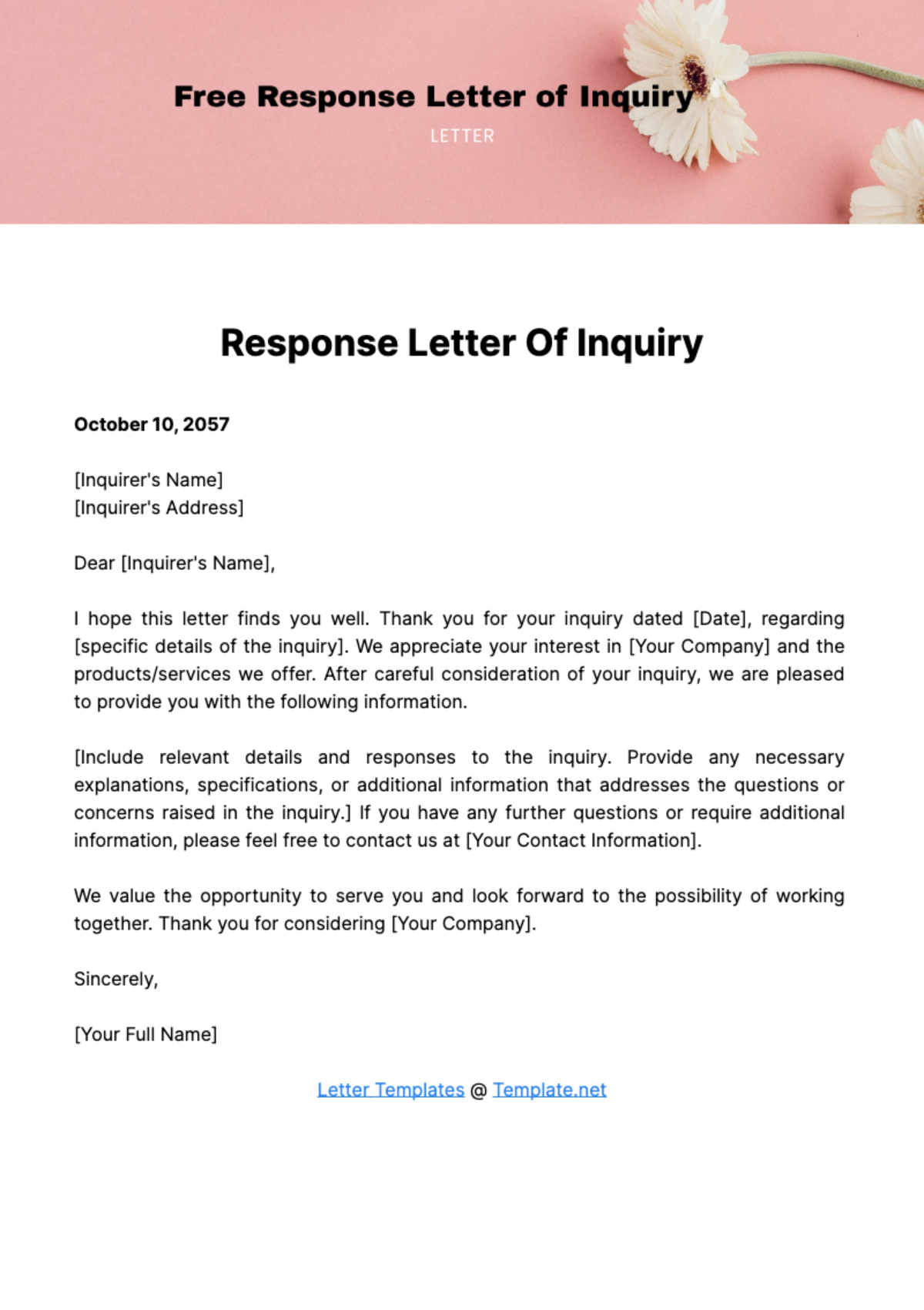 Response Letter of Inquiry Template