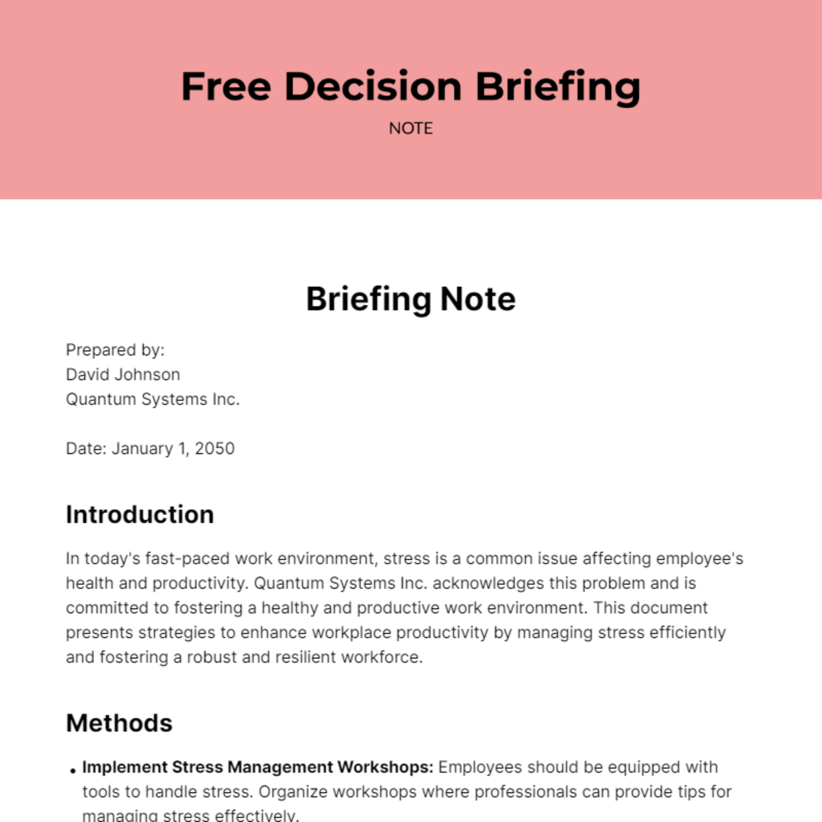 Free Decision Briefing Note Template
