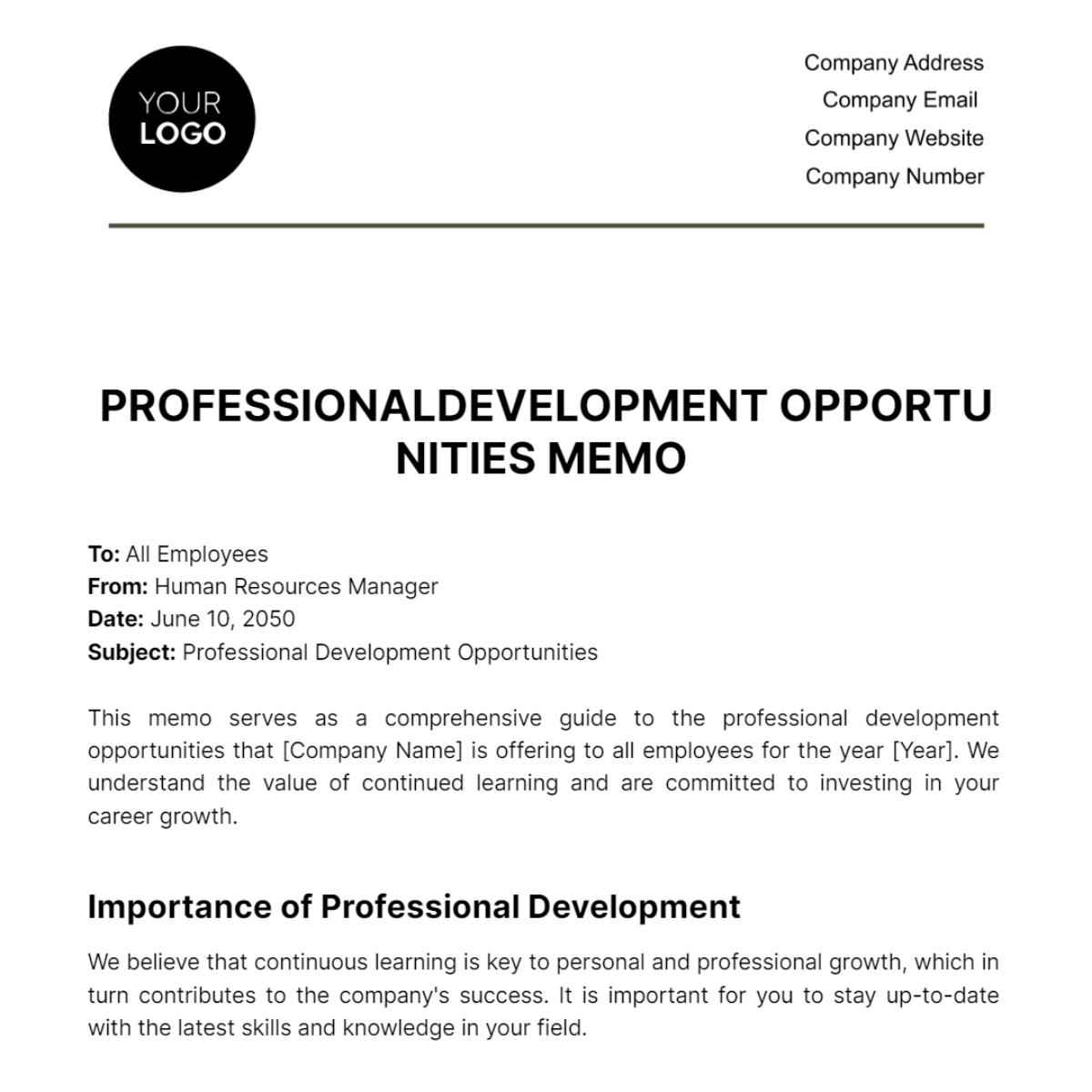 Professional Development Opportunities Memo HR Template