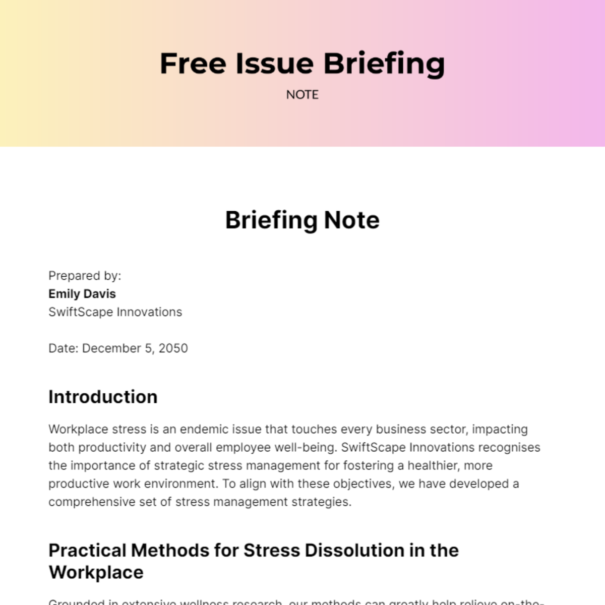 Free Issue Briefing Note Template