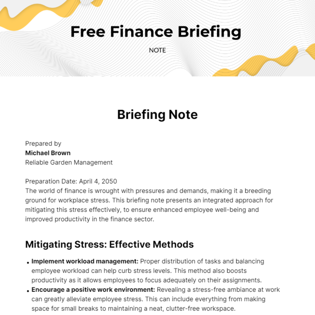 Finance Briefing Note Template