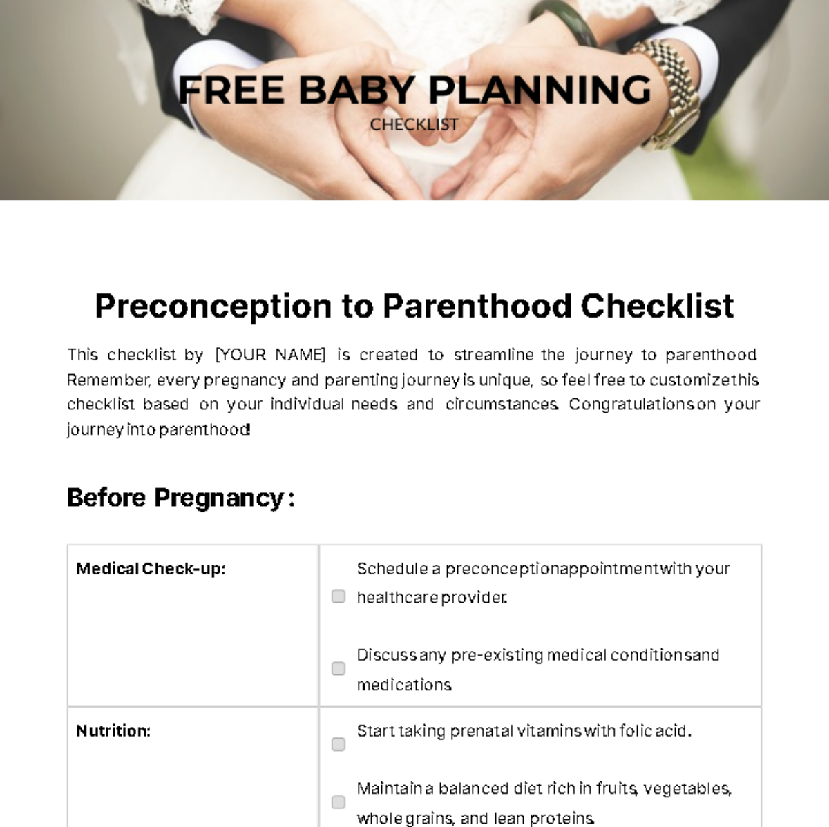 Baby Planning Checklist Template