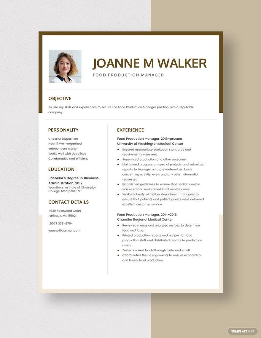 Food Production Manager Resume