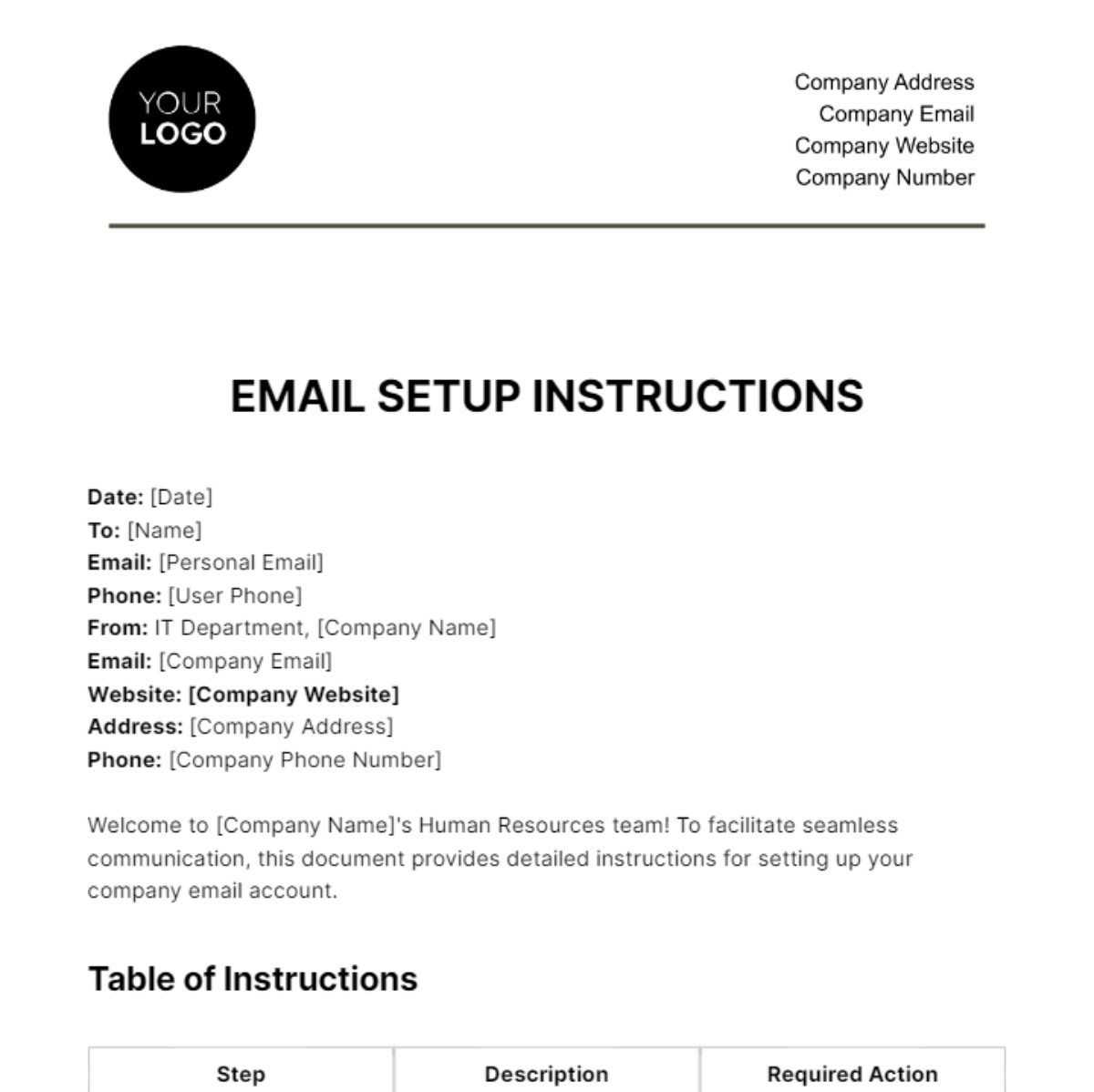 Email Setup Instructions HR Template - Edit Online & Download