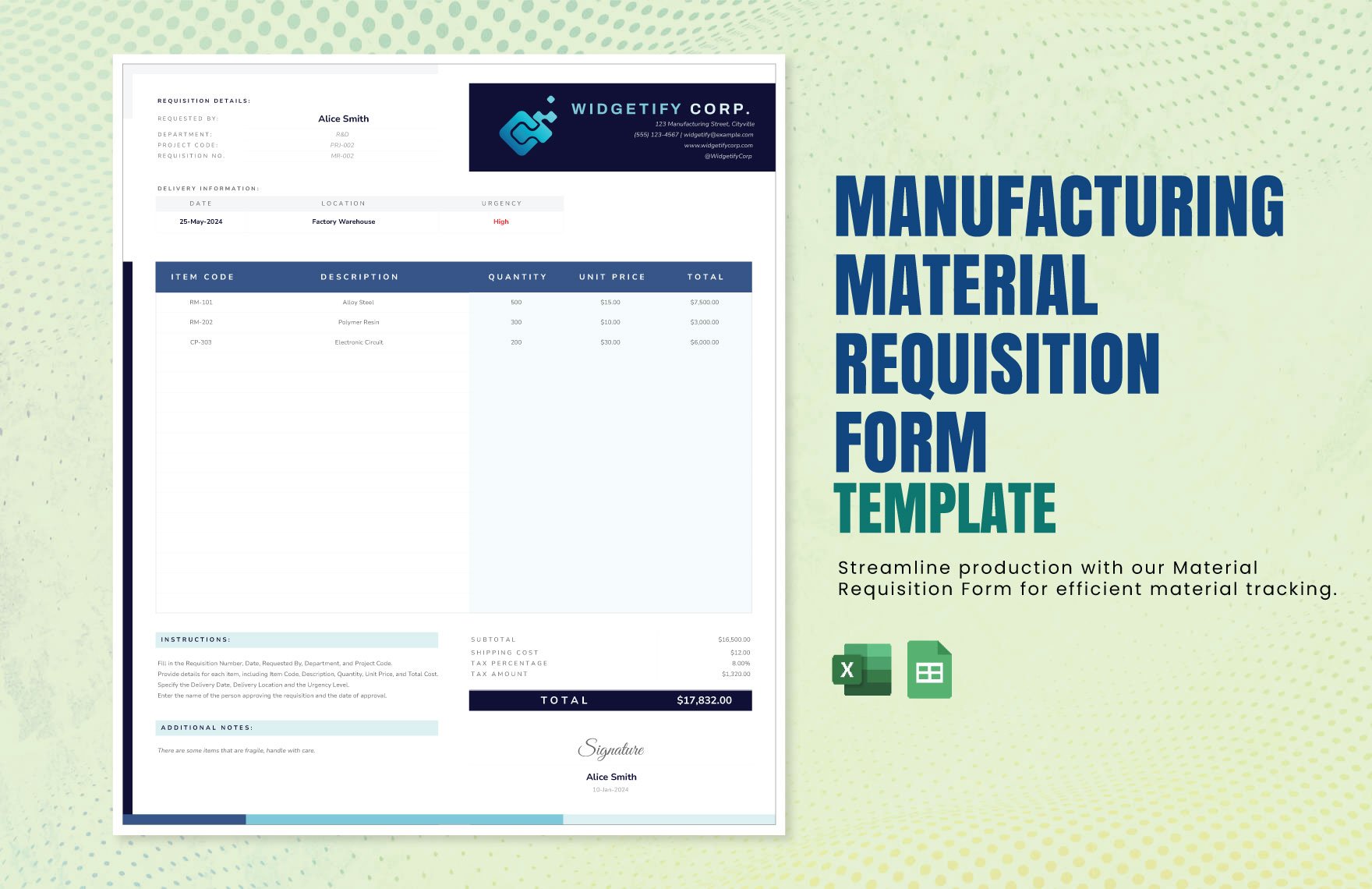 Manufacturing Material Requisition Form Template