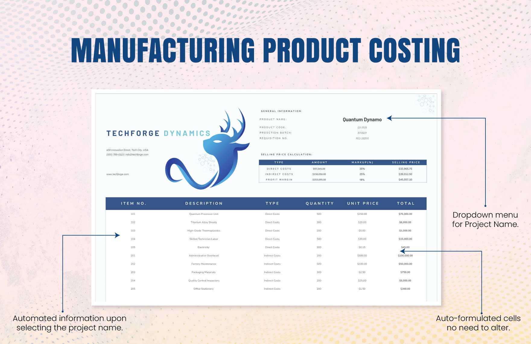 Manufacturing Product Costing Template