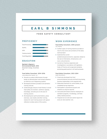 Food Safety Consultant Resume  Template