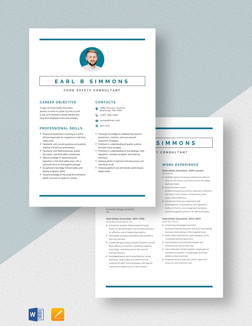 Food Safety Consultant Resume