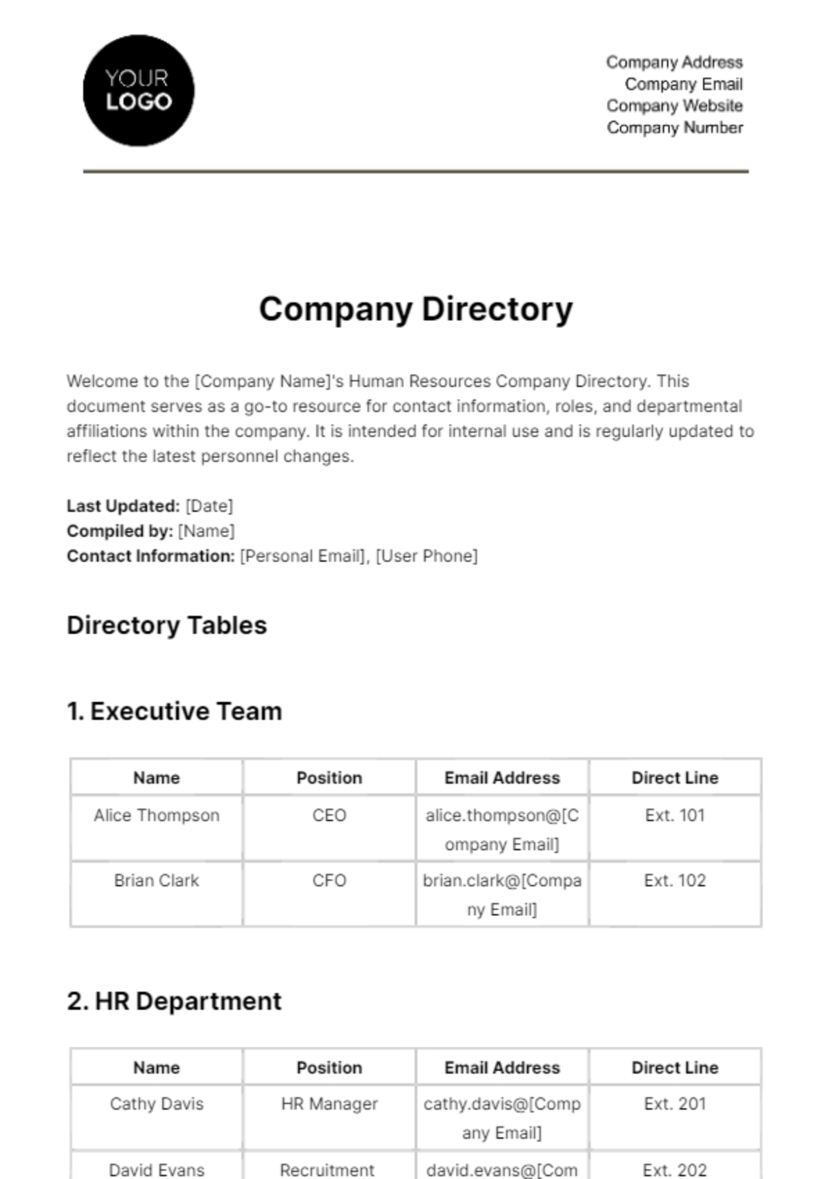 Company Directory HR Template