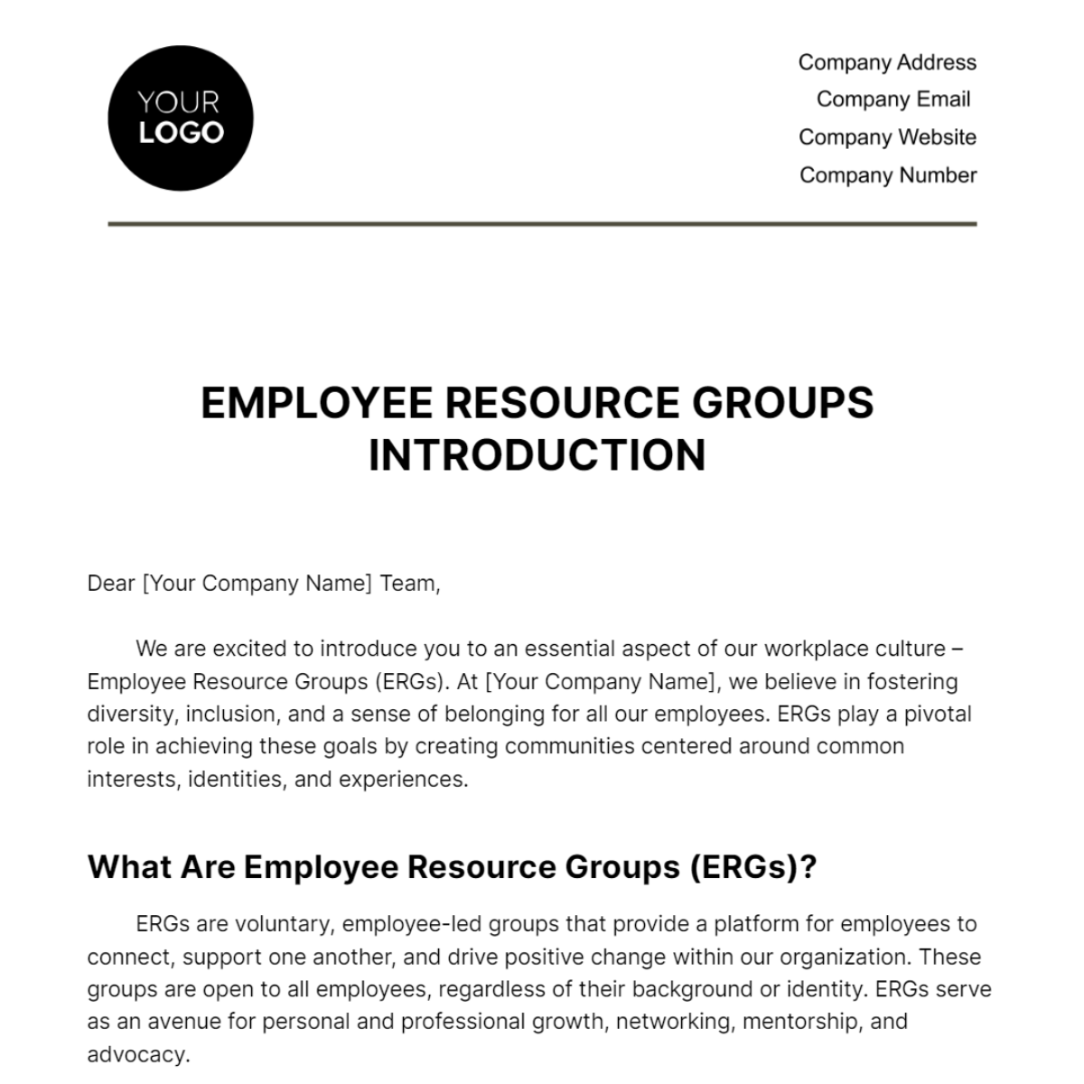 Free Employee Resource Groups Introduction HR Template