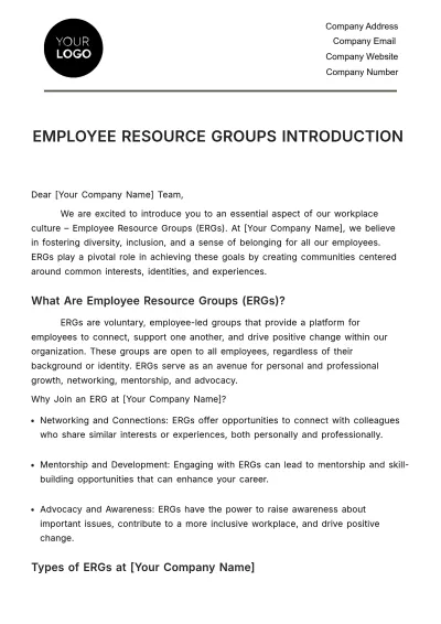 Free Employee Resource Groups Introduction HR Template to Edit Online