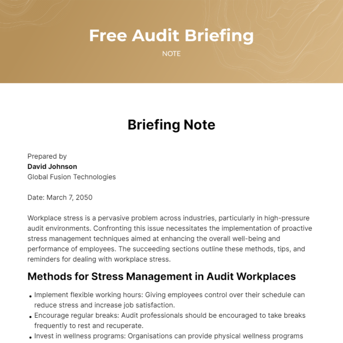 Free Audit Briefing Note Template