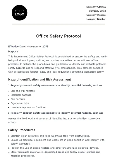 Free Office Safety Protocol HR Template to Edit Online