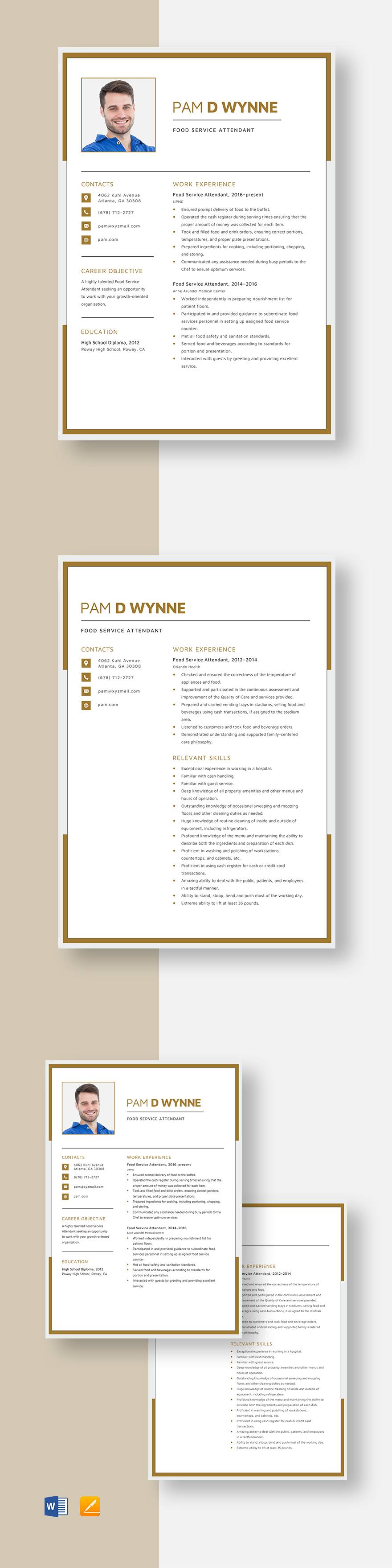 free-food-service-attendant-resume-template-word-apple-pages