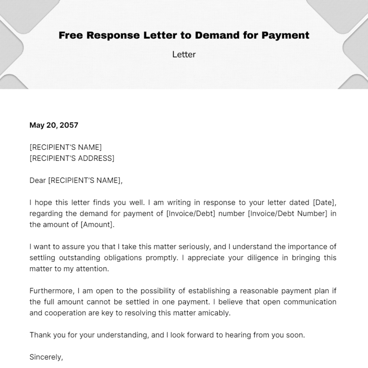 Free Response Letter to Demand for Payment