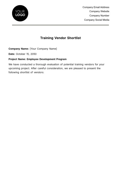 Free Training Vendor Shortlist HR Template to Edit Online